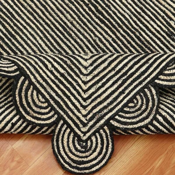 Scalloped Hand Braided Beige Black Area Rug - Image 4