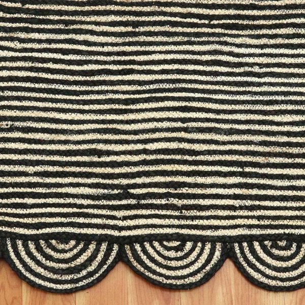 Scalloped Hand Braided Beige Black Area Rug - Image 5