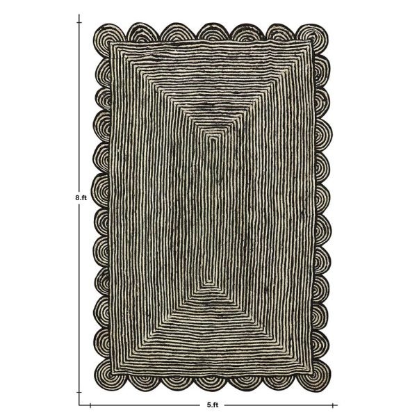 Scalloped Hand Braided Beige Black Area Rug - Image 6