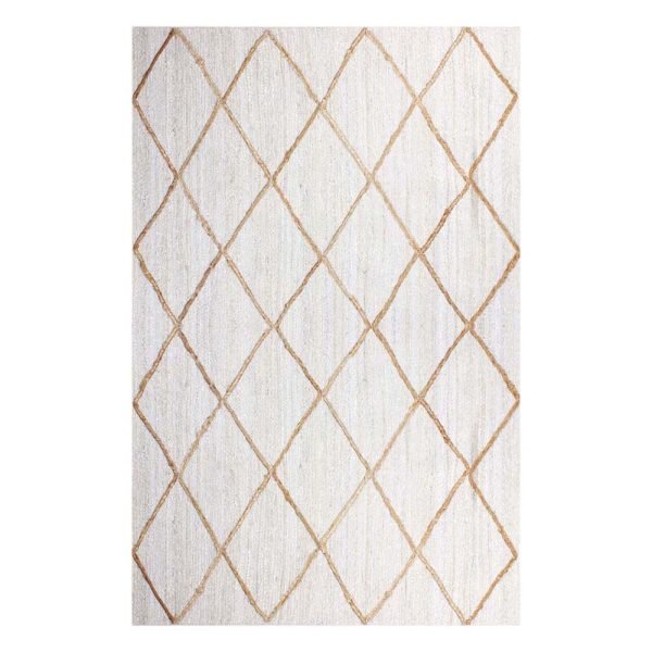 White Beige Hand Braided Jute Checked Rug