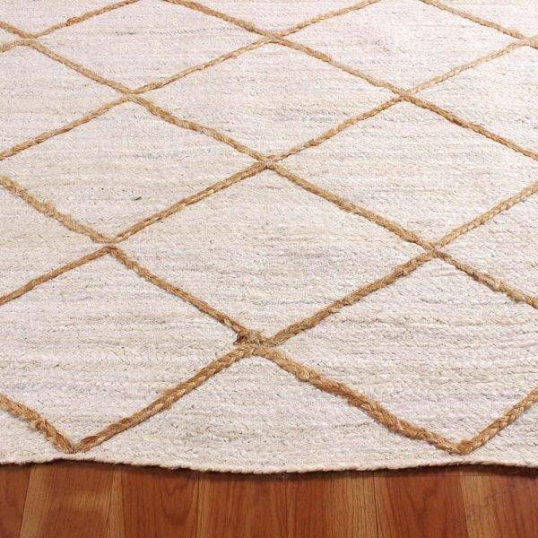 White Beige Hand Braided Jute Checked Rug - Image 4