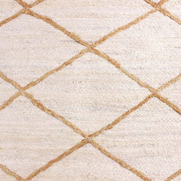 White Beige Hand Braided Jute Checked Rug - Image 6