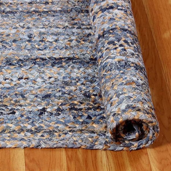 Hand Braided Blue Runner Cotton Jute Rug - Image 4