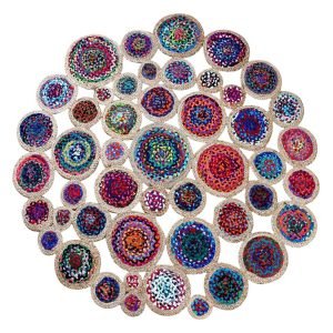 Multicolor Handmade Bordered Cotton Jute Round Rug