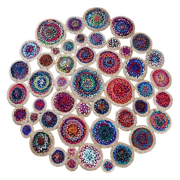 Multicolor Handmade Bordered Cotton Jute Round Rug