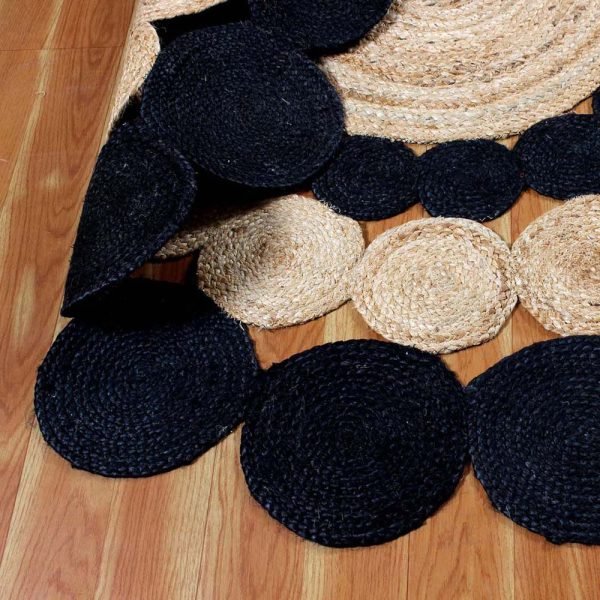 Scalloped Beige Black Jute Round Area Rug - Image 4