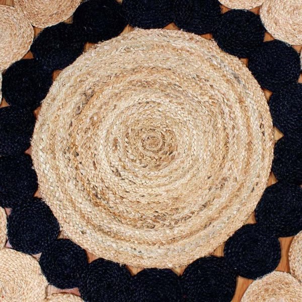 Scalloped Beige Black Jute Round Area Rug - Image 5