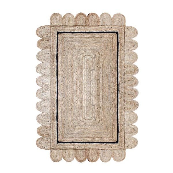 Hand Braided Scalloped Beige Jute Large Rug