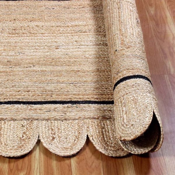 Hand Braided Scalloped Beige Jute Large Rug - Image 4
