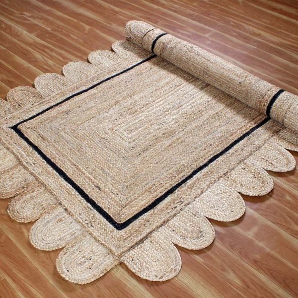 Hand Braided Scalloped Beige Jute Large Rug - Image 3