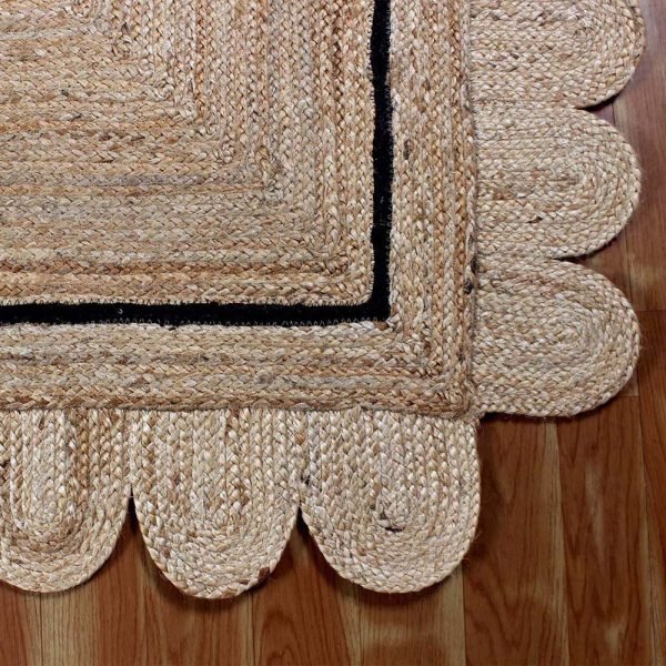 Hand Braided Scalloped Beige Jute Large Rug - Image 5