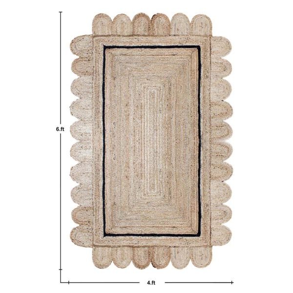 Hand Braided Scalloped Beige Jute Large Rug - Image 6