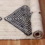 Hand Braided Jute Black Beige Large Area Rug