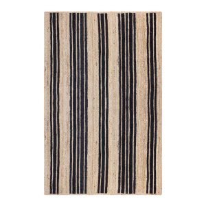 Jute Beige Black Hand Braided Striped Rug