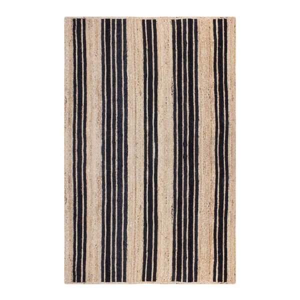 Jute Beige Black Hand Braided Striped Rug
