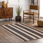 Jute Beige Black Hand Braided Striped Rug