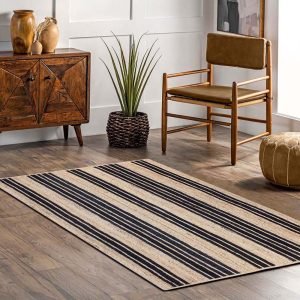 Jute Beige Black Hand Braided Striped Rug