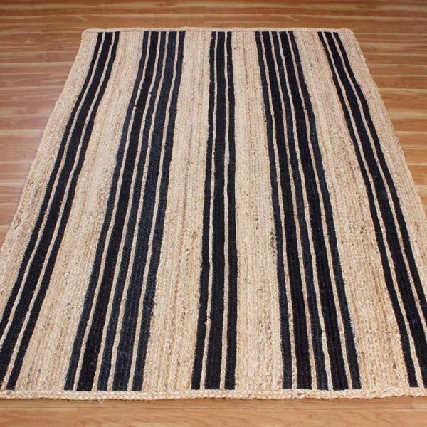 Jute Beige Black Hand Braided Striped Rug - Image 3