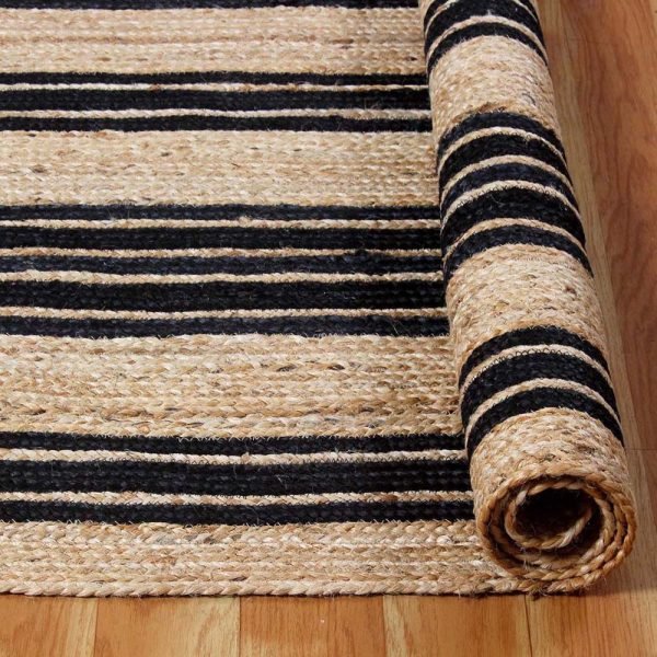 Jute Beige Black Hand Braided Striped Rug - Image 4