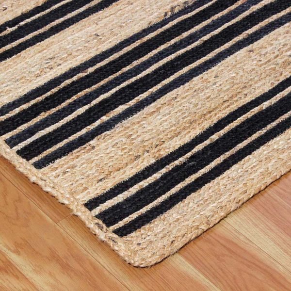 Jute Beige Black Hand Braided Striped Rug - Image 6