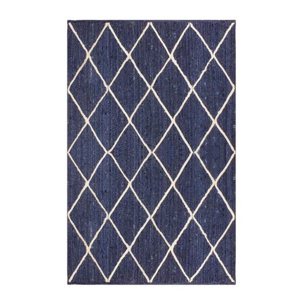 Blue White Handmade Geometric Jute Area Rug