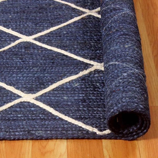 Blue White Handmade Geometric Jute Area Rug - Image 4