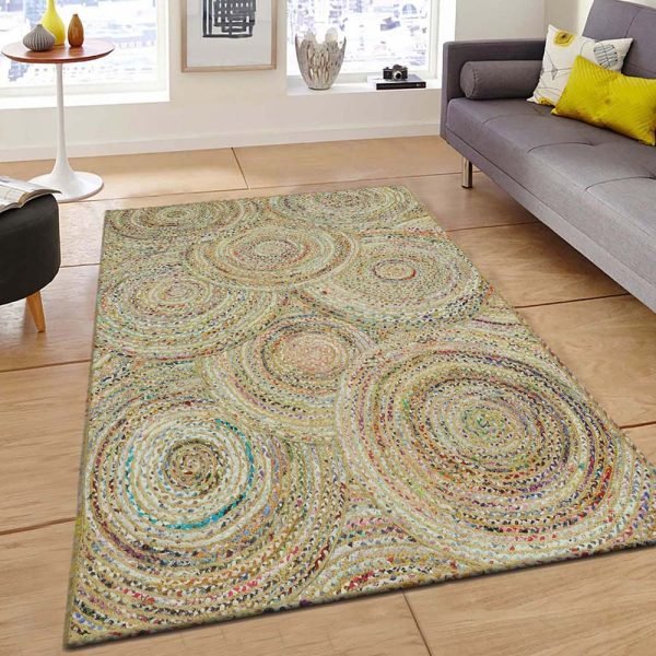 Natural Multicolor Cotton Jute Indian Garden Rug - Image 2