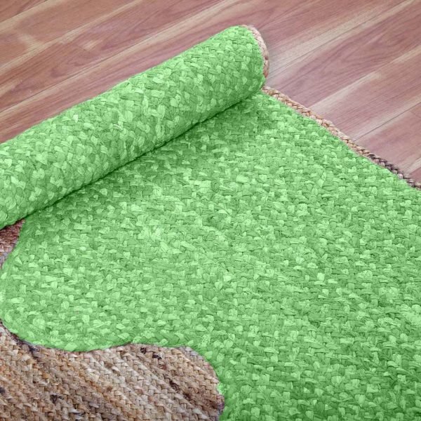 Green Beige Cotton Jute Oval Handmade Rug - Image 4
