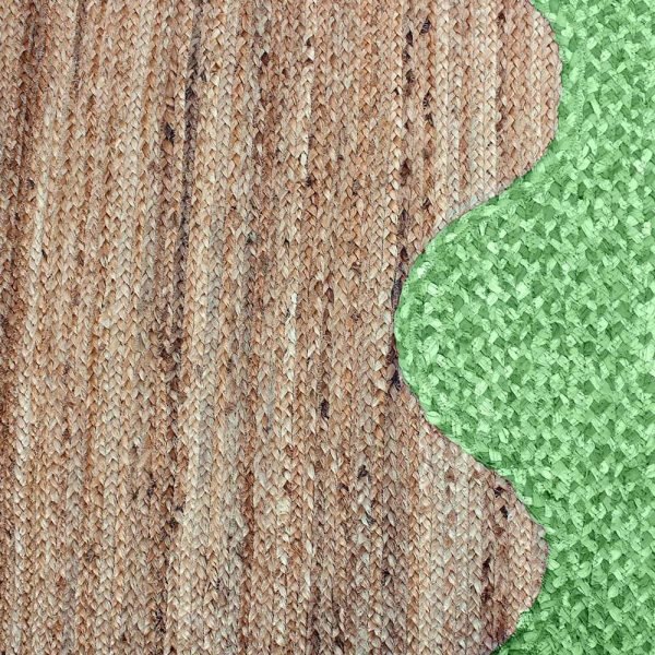 Green Beige Cotton Jute Oval Handmade Rug - Image 3