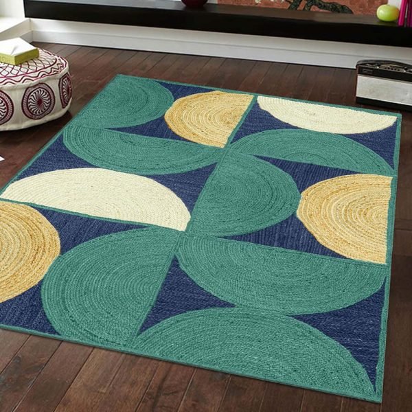 Hand Braided Modern Green Blue Area Jute Rugs - Image 2