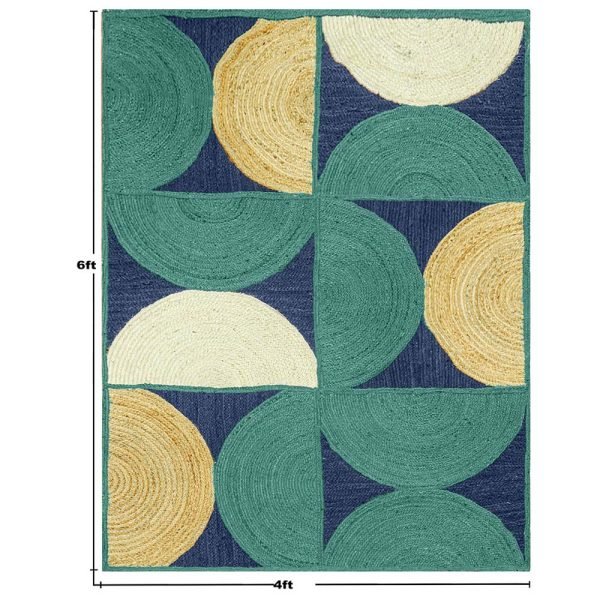 Hand Braided Modern Green Blue Area Jute Rugs - Image 5