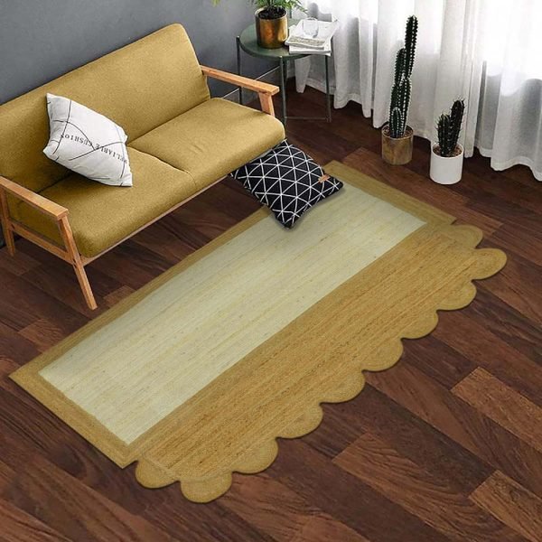 Hand Braided Brown Beige Scalloped Area Rugs - Image 2