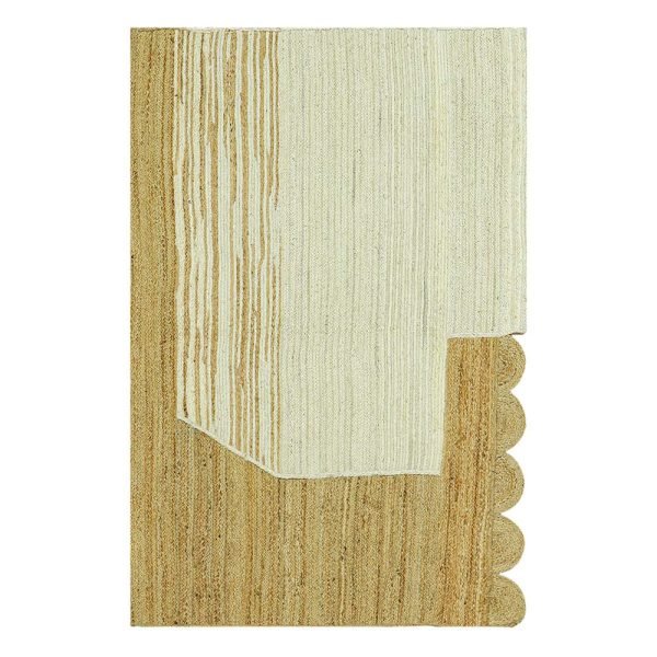 Handmade Beige White Jute Scalloped Area Rug