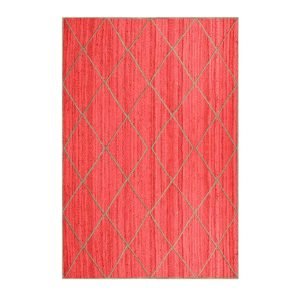 Hand Braided Red Jute Geometric Beige Rug