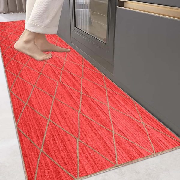 Hand Braided Red Jute Geometric Beige Rug - Image 2