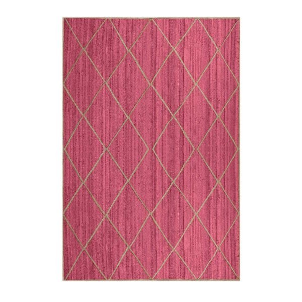 Pink Jute Geometric Beige Square Area Handcrafted Rug