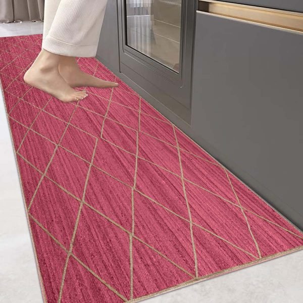 Pink Jute Geometric Beige Square Area Handcrafted Rug - Image 2