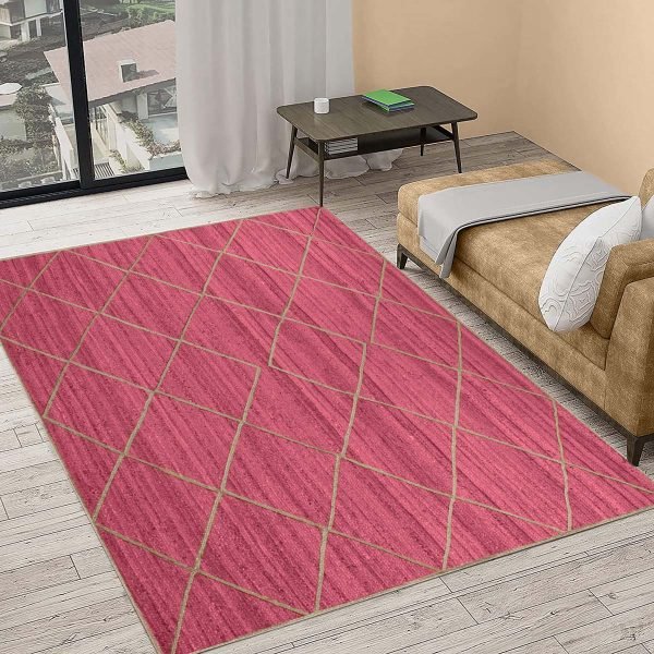 Pink Jute Geometric Beige Square Area Handcrafted Rug - Image 5