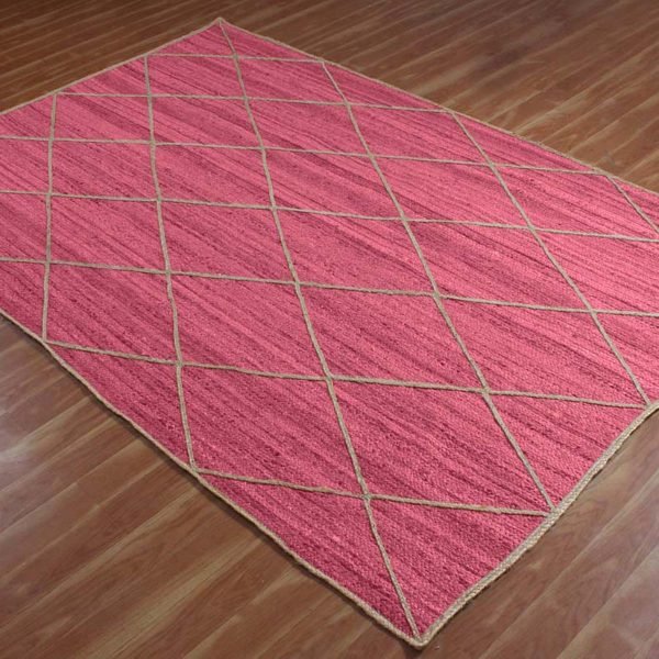 Pink Jute Geometric Beige Square Area Handcrafted Rug - Image 6