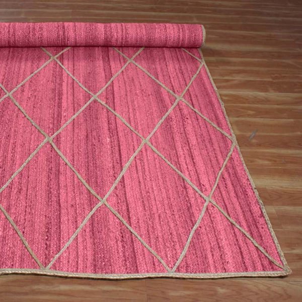 Pink Jute Geometric Beige Square Area Handcrafted Rug - Image 7
