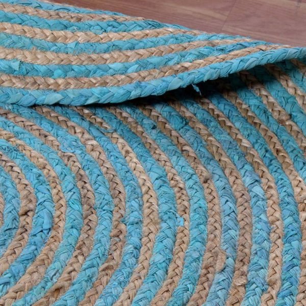 Hand Braided Jute Blue Round Front Area Rug - Image 5
