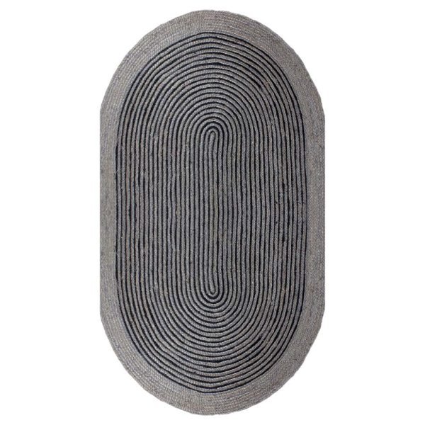 Indian Handmade Black Jute Oval Area Rug