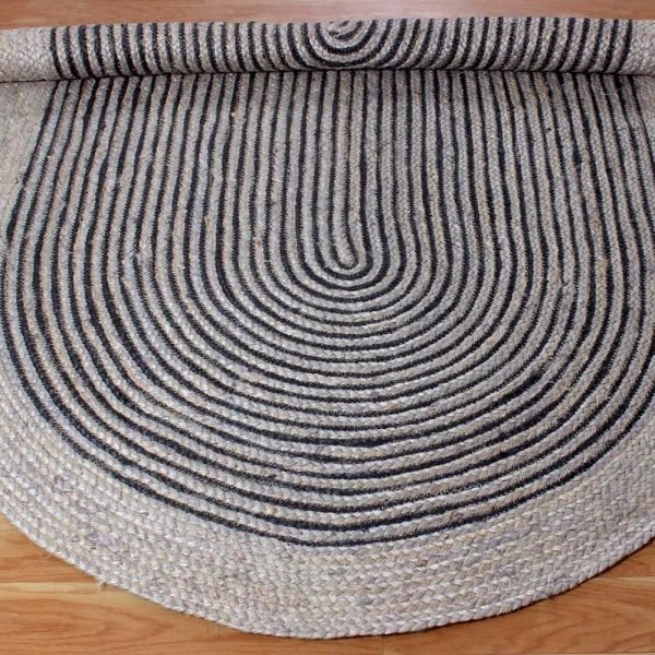 Indian Handmade Black Jute Oval Area Rug - Image 4