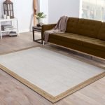 Indian Handmade Bordered White Beige Jute Rug
