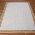 Indian Handmade Bordered White Beige Jute Rug