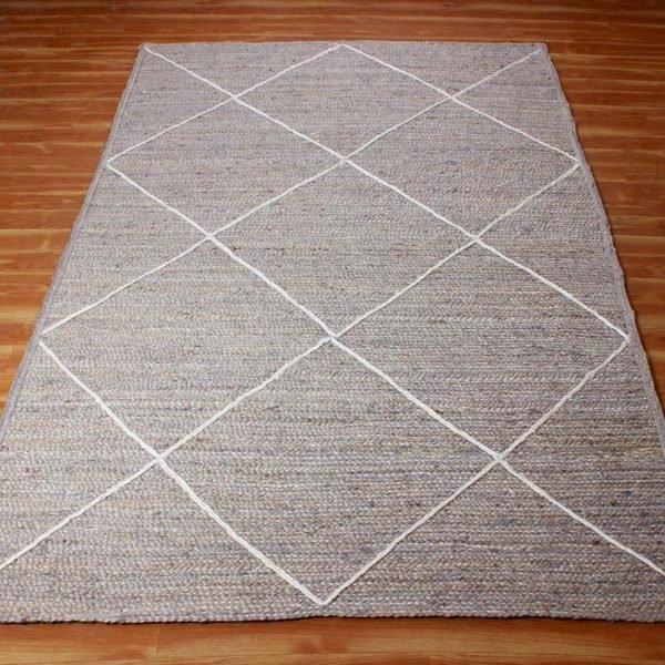 Indian Handmade Grey White Jute Area Rug - Image 3