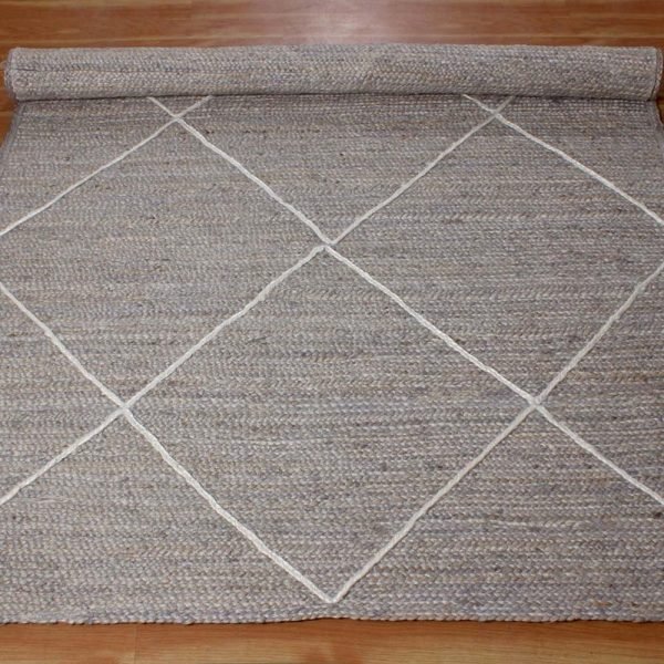 Indian Handmade Grey White Jute Area Rug - Image 4