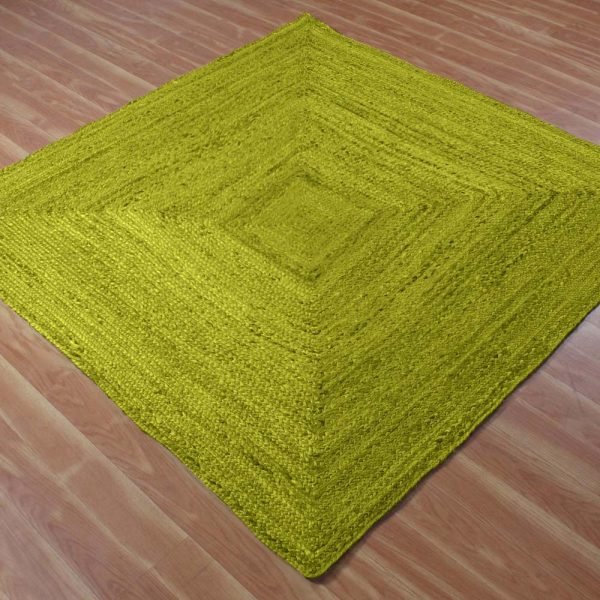 Handcrafted Green Jute Square Dining Area Rug - Image 3