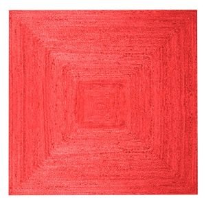 Handcrafted Red Jute Square Dining Area Rug