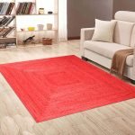 Handcrafted Red Jute Square Dining Area Rug